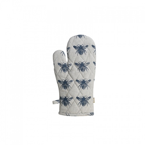 Recycled Honey Bee Print Single Oven Glove in Prussian Blue by Raine & Humble